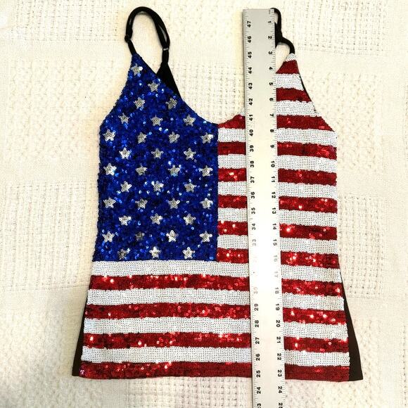 Third Wish medium sequin patriotic flag tank top stars & stripes TS 2957 - Picture 3 of 11